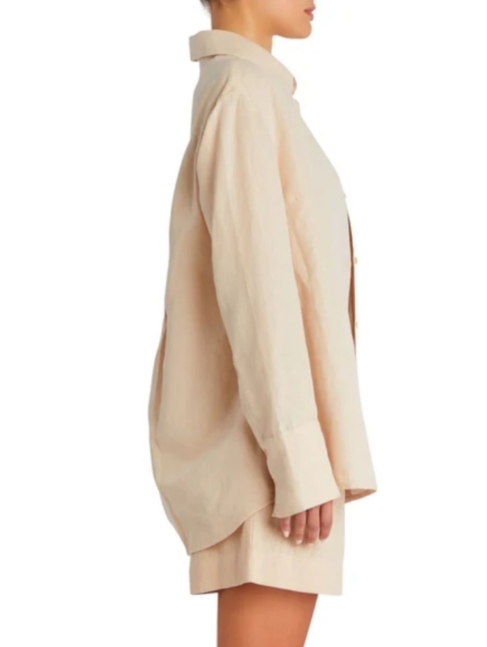 SEROYA Bella Linen Shirt Beige Size L Lightweight Summer Blouse Casual Chic